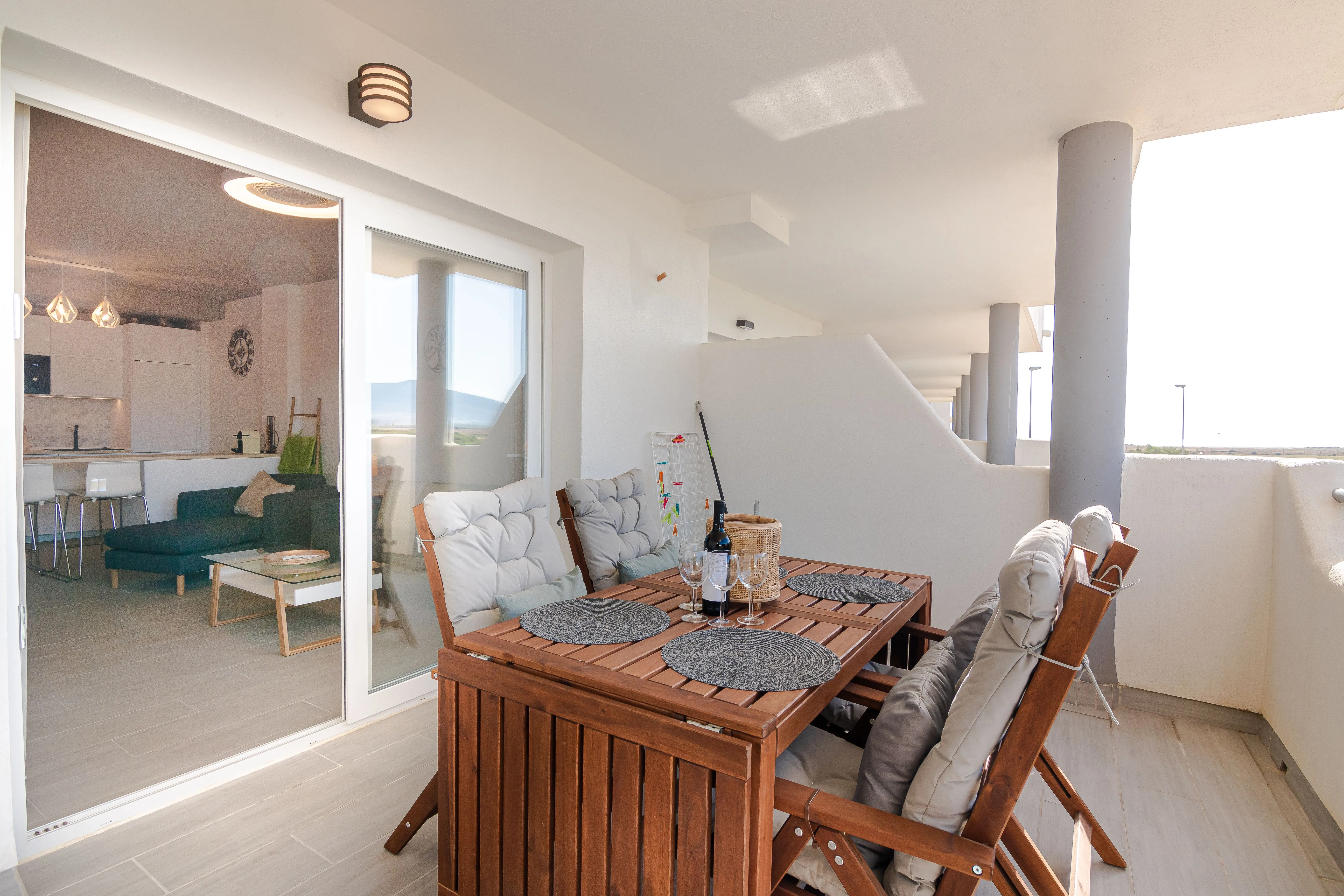Balcony with outdoor dining table